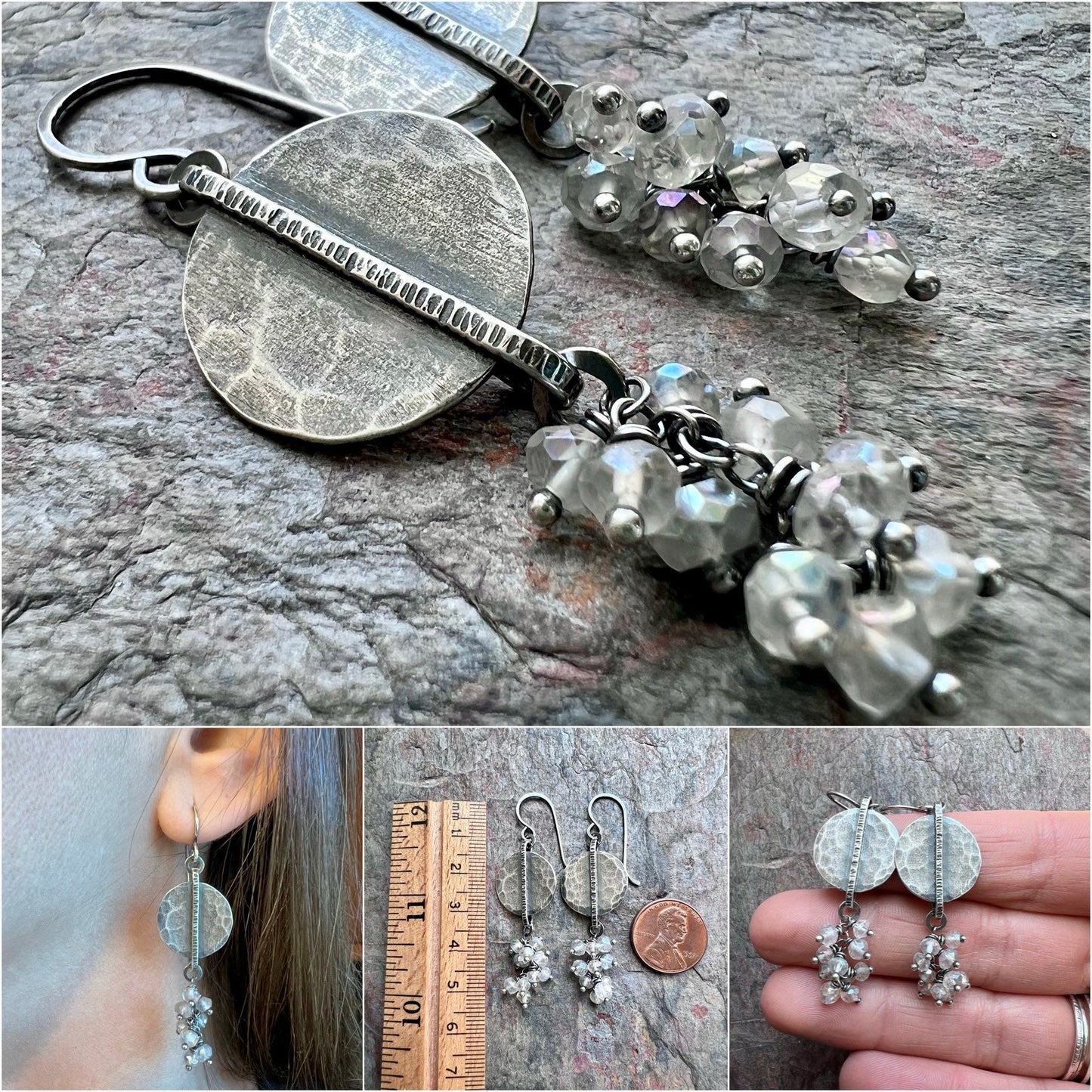 Sterling Silver Crystal Quartz Earrings - Frosted Rock Crystal Quartz and Sterling Silver Earrings