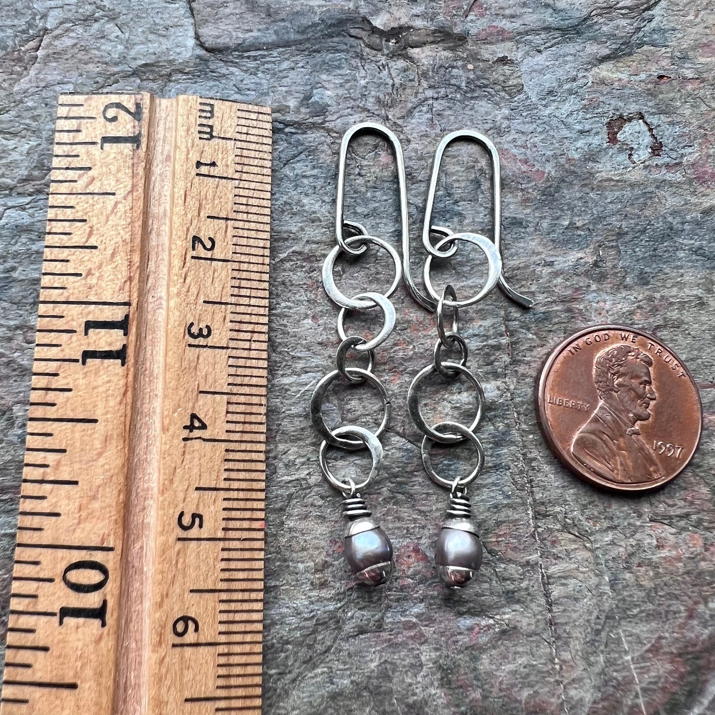 Small Gray Pearls on Sterling Silver Chain Earrings