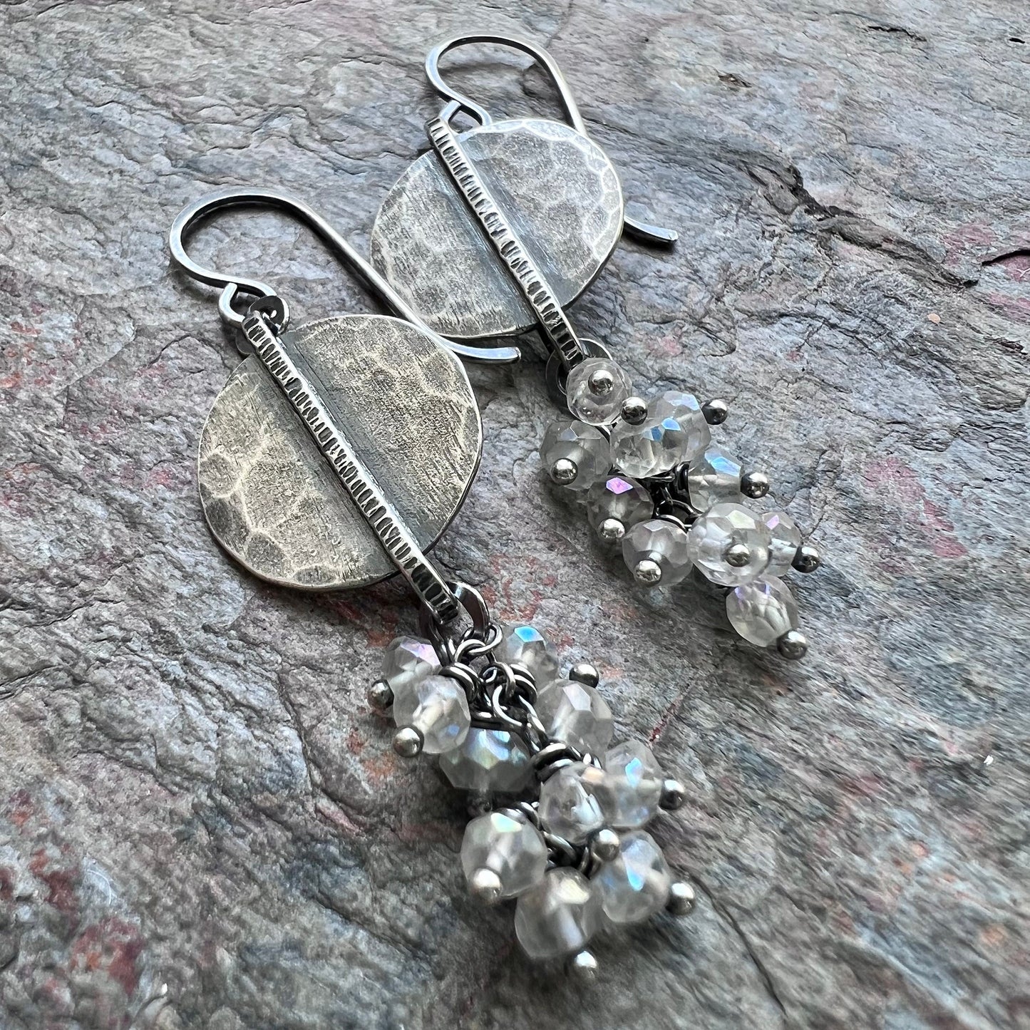 Sterling Silver Crystal Quartz Earrings - Frosted Rock Crystal Quartz and Sterling Silver Earrings