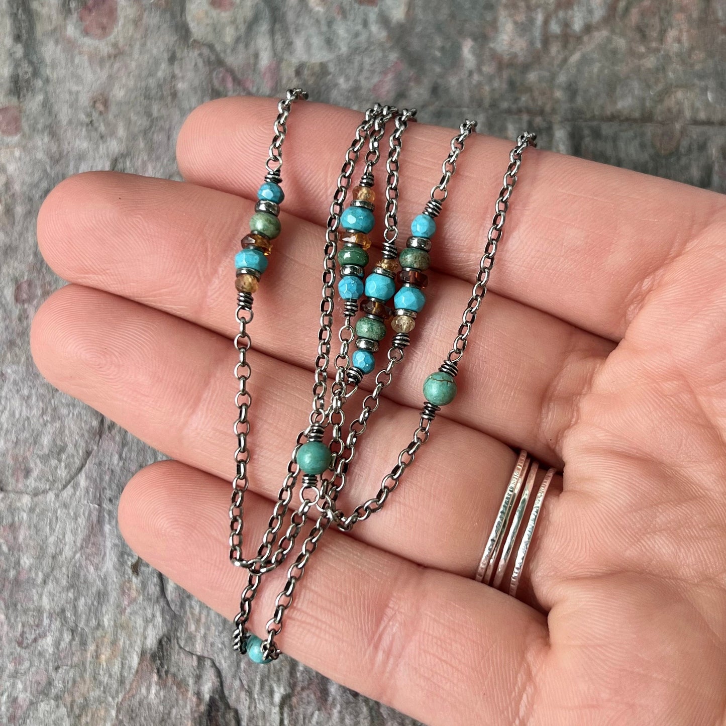 Sterling Silver Turquoise and Hessonite Garnet Necklace