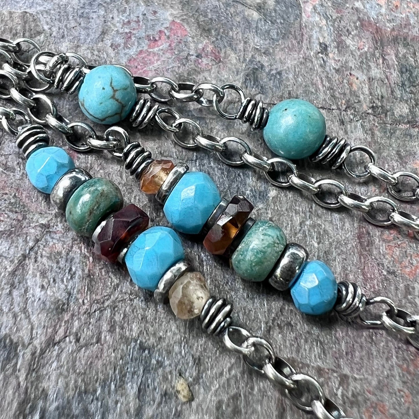 Sterling Silver Turquoise and Hessonite Garnet Necklace