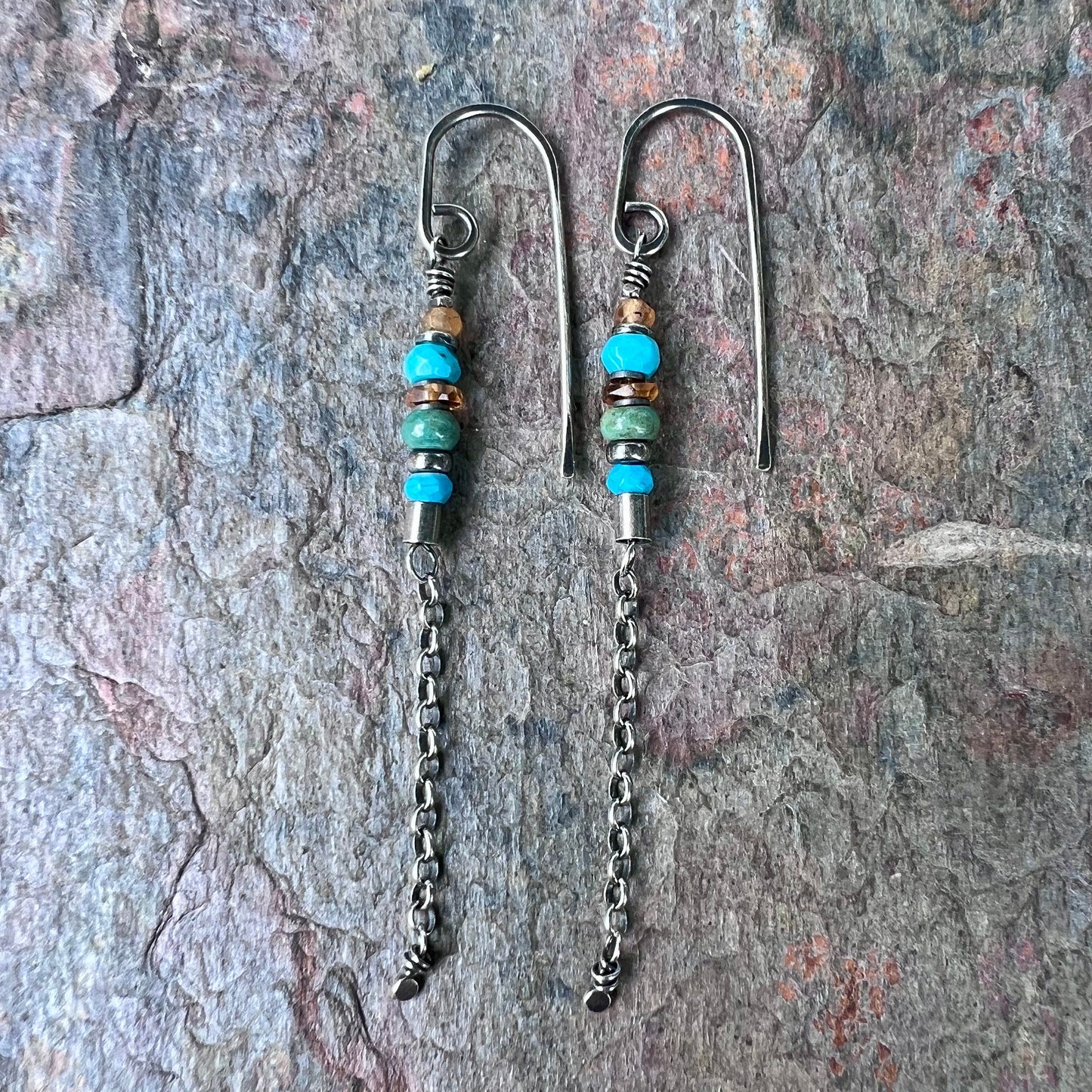 Sterling Silver Turquoise and Hessonite Garnet Earrings