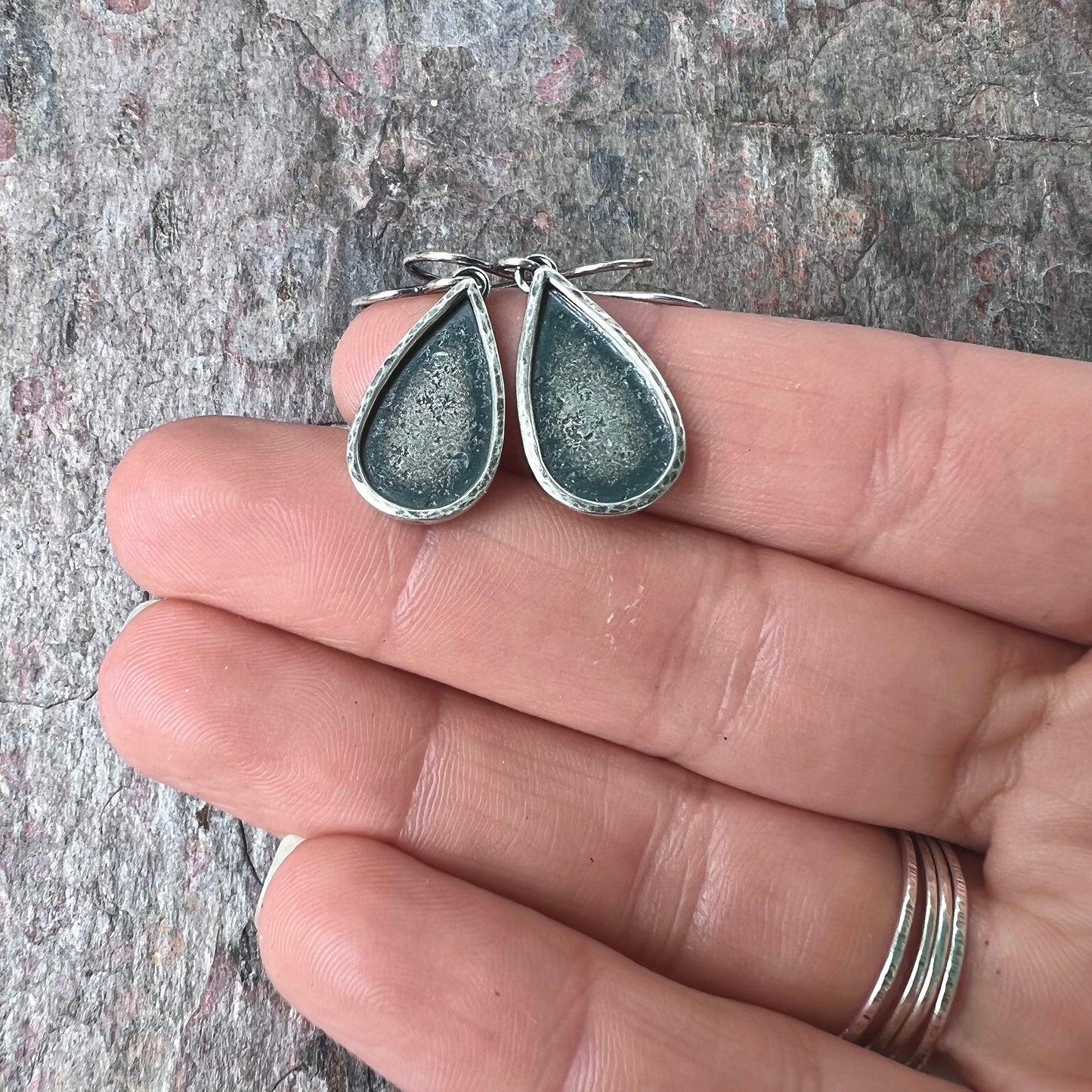 Sterling Silver Textured Teardrop Earrings