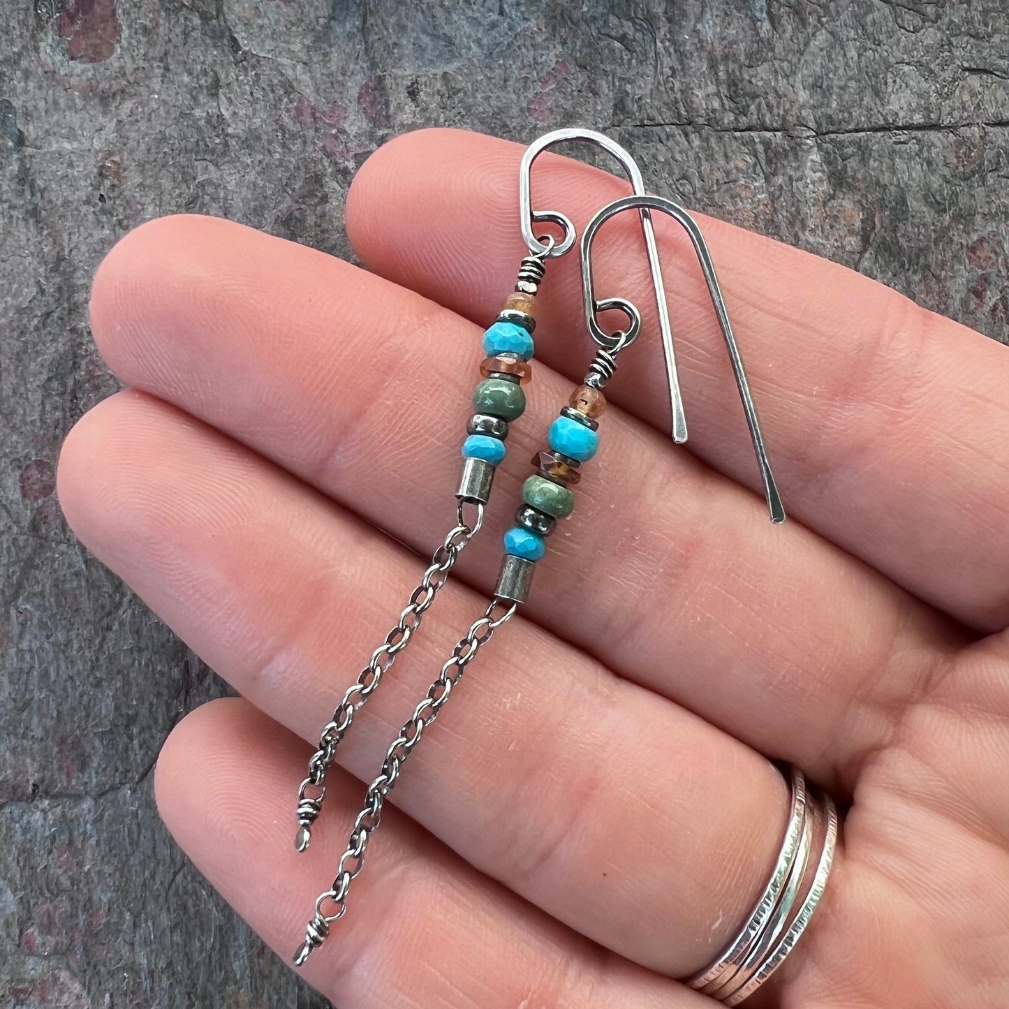 Sterling Silver Turquoise and Hessonite Garnet Earrings