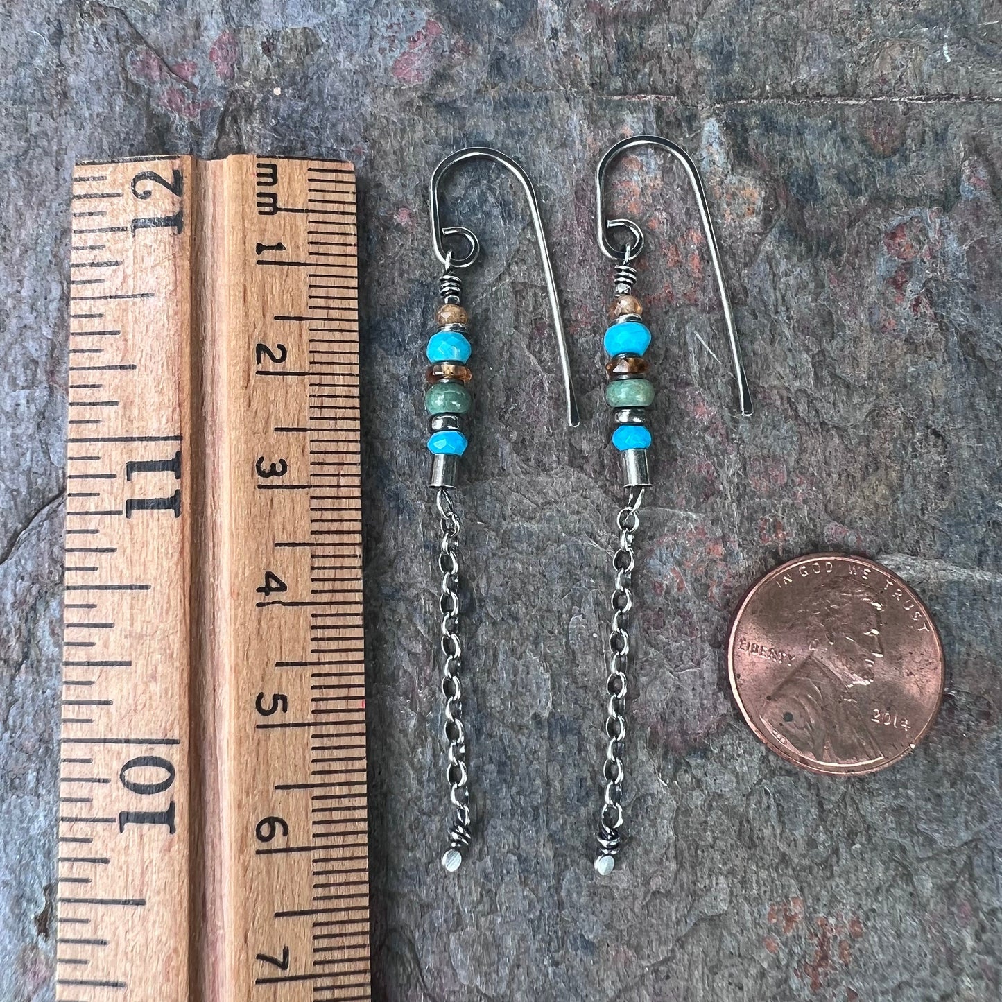 Sterling Silver Turquoise and Hessonite Garnet Earrings