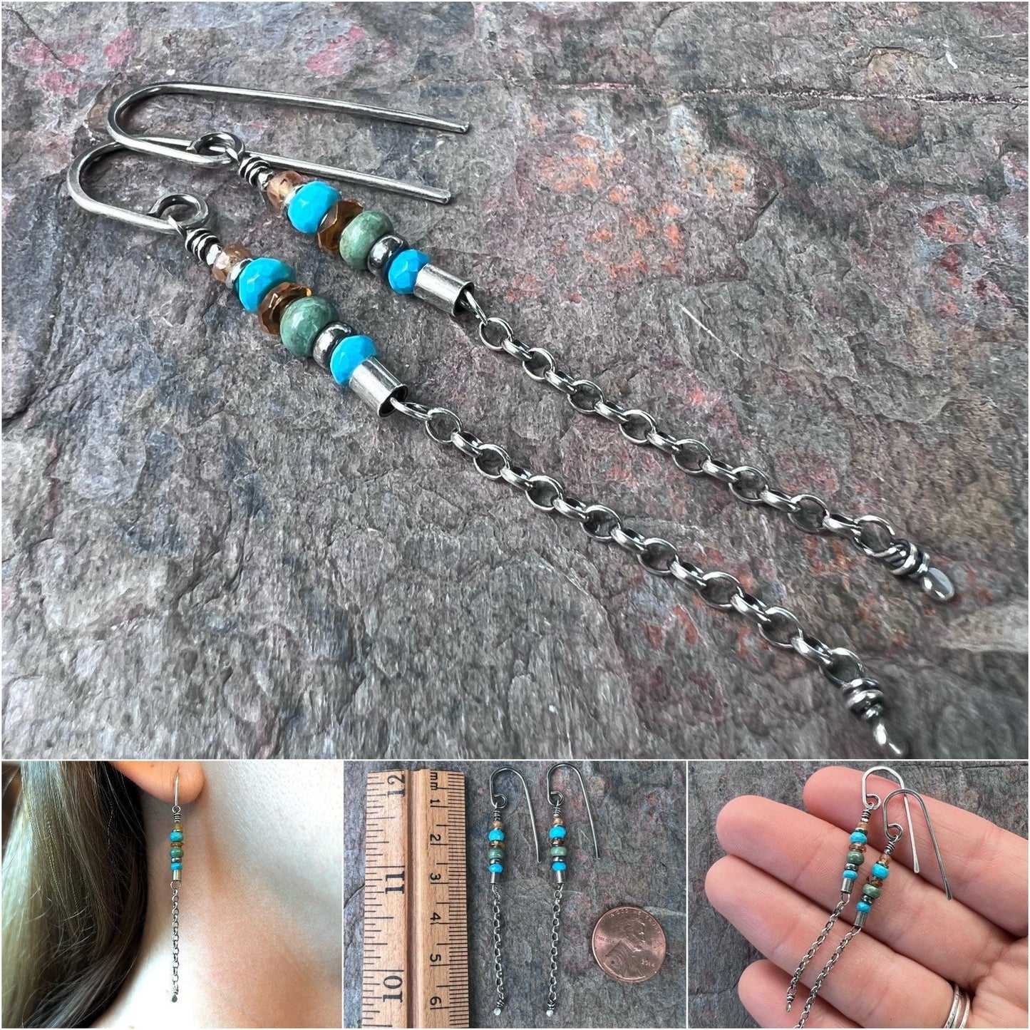 Sterling Silver Turquoise and Hessonite Garnet Earrings