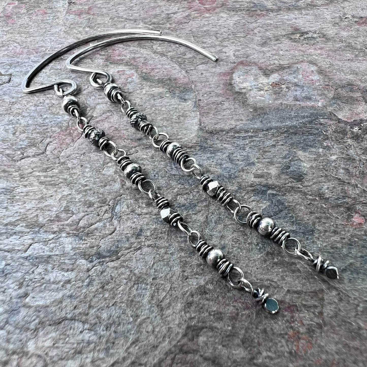 Long Sterling Silver Wire-wrapped Beaded Earrings - Modern and Lightweight Everyday Earrings