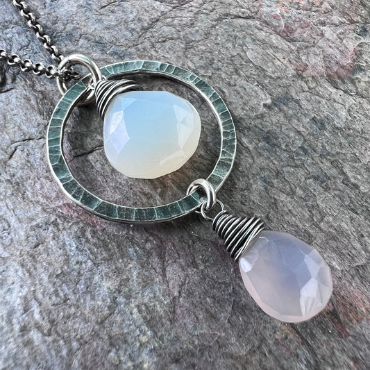 Sterling Silver Chalcedony Necklace - Natural Chalcedony Pendant on Sterling Silver Chain