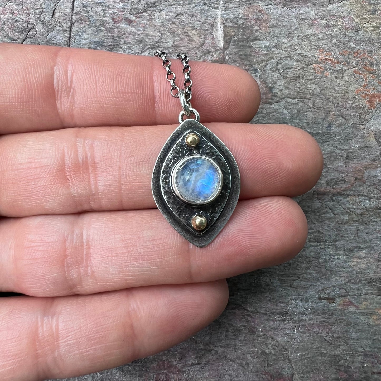 Rainbow Moonstone Sterling Silver Necklace - One-of-a-kind Rainbow Moonstone Pendant on Sterling Silver Chain