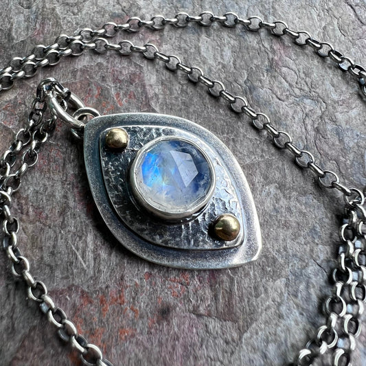 Rainbow Moonstone Sterling Silver Necklace - One-of-a-kind Rainbow Moonstone Pendant on Sterling Silver Chain