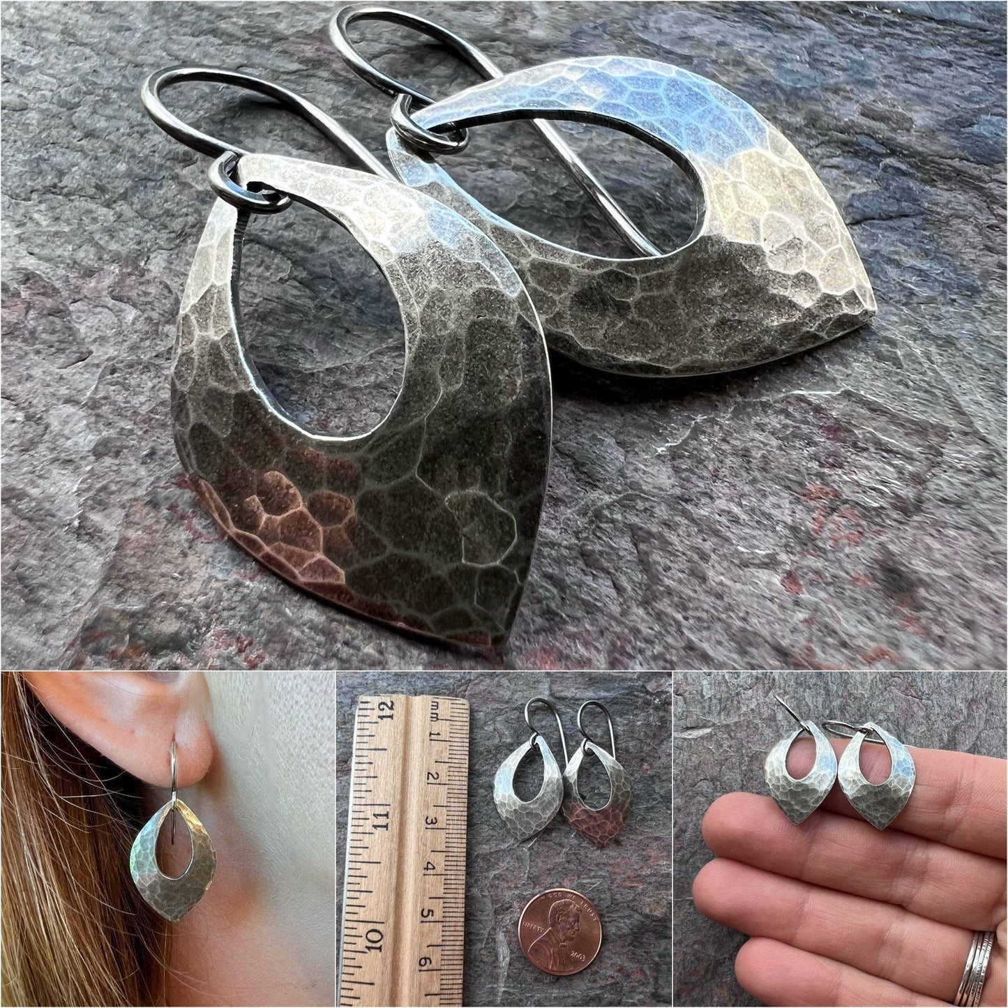 Sterling Silver Hammered Curved Petal Earrings