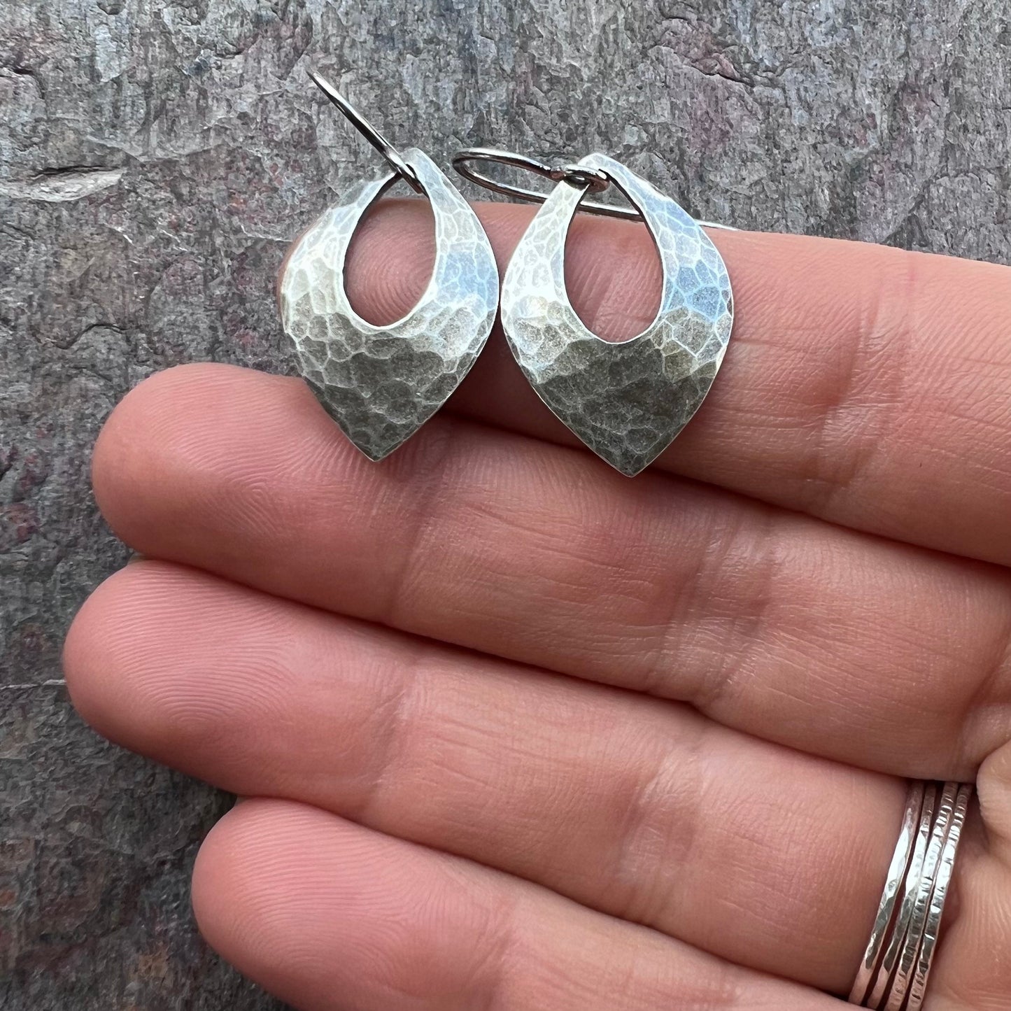 Sterling Silver Hammered Curved Petal Earrings