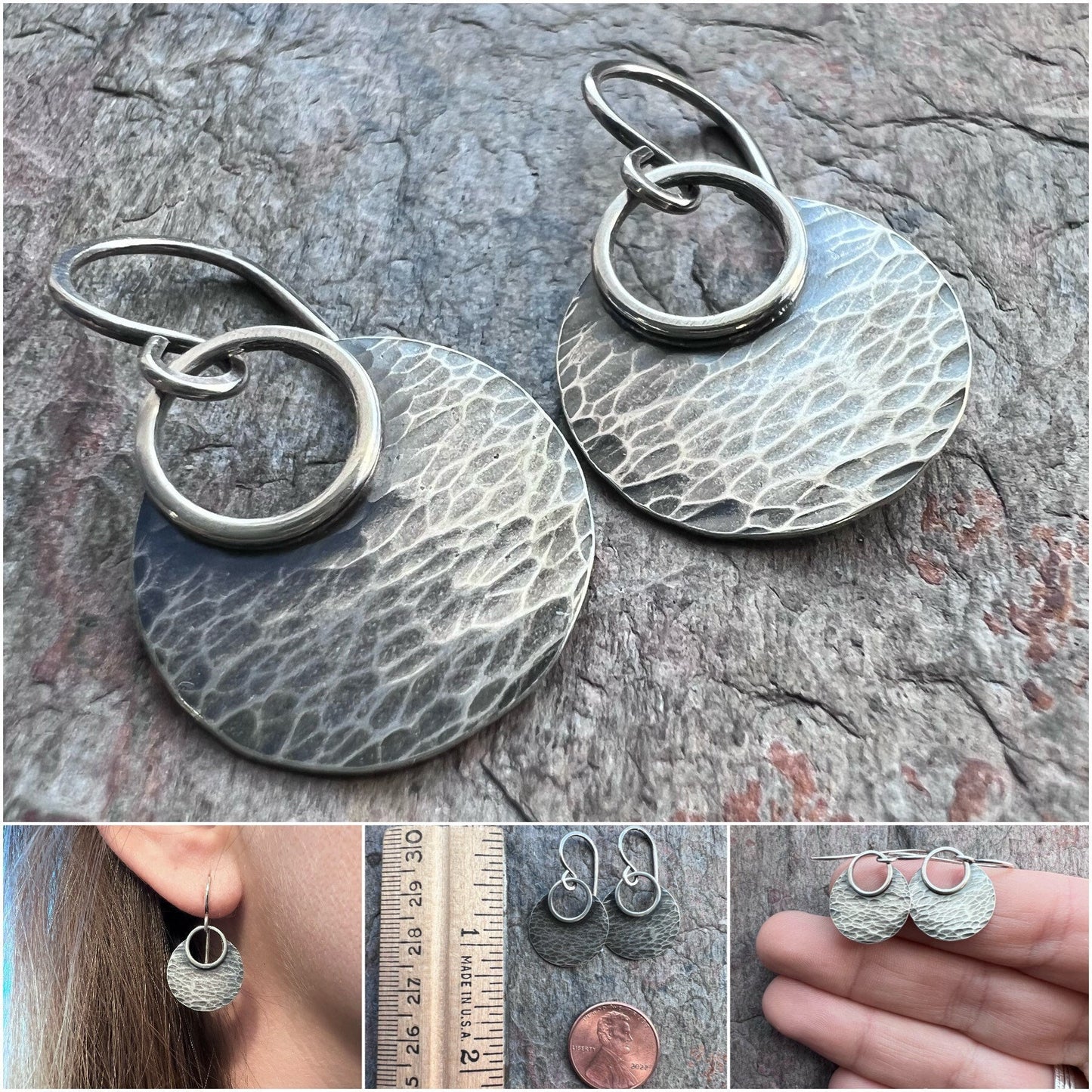 Sterling Silver Hammered Circle Earrings - Handmade Sterling Silver Earrings