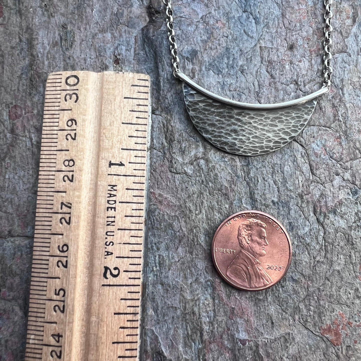 Sterling Silver Hammered Crescent Necklace - Handmade Sterling Silver Pendant on Sterling Silver Chain