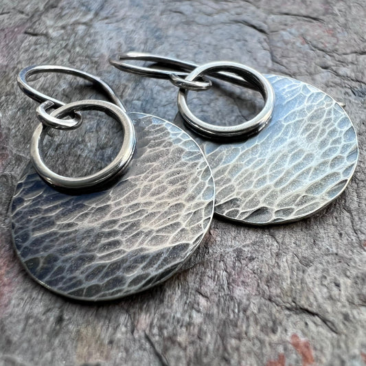 Sterling Silver Hammered Circle Earrings - Handmade Sterling Silver Earrings