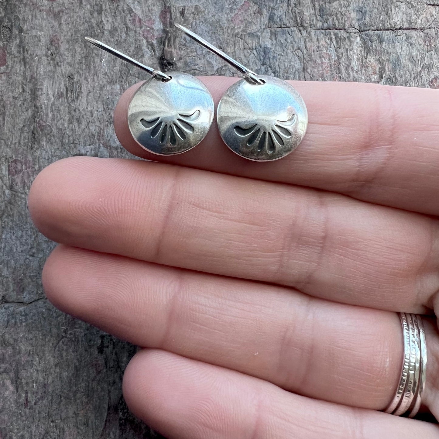 Sterling Silver Stamped and Domed Circle Earrings - Simple, Modern, Everyday Sterling Silver Earrings