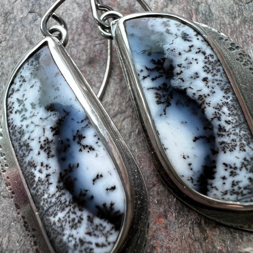 Dendritic Opal Sterling Silver Earrings - Handmade One-of-a-kind Earrings