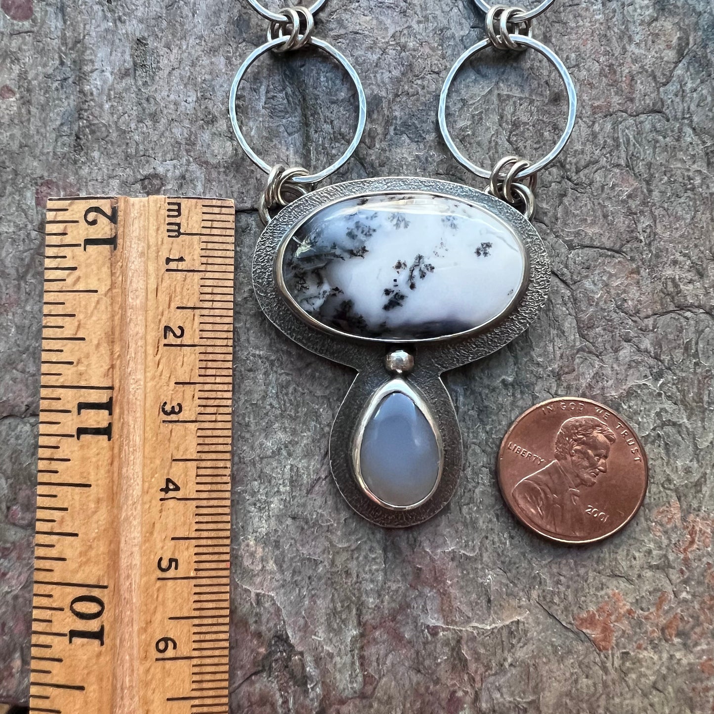 Dendritic Opal and Chalcedony Sterling Silver Necklace - Handmade One-of-a-kind Pendant on Sterling Silver Chain