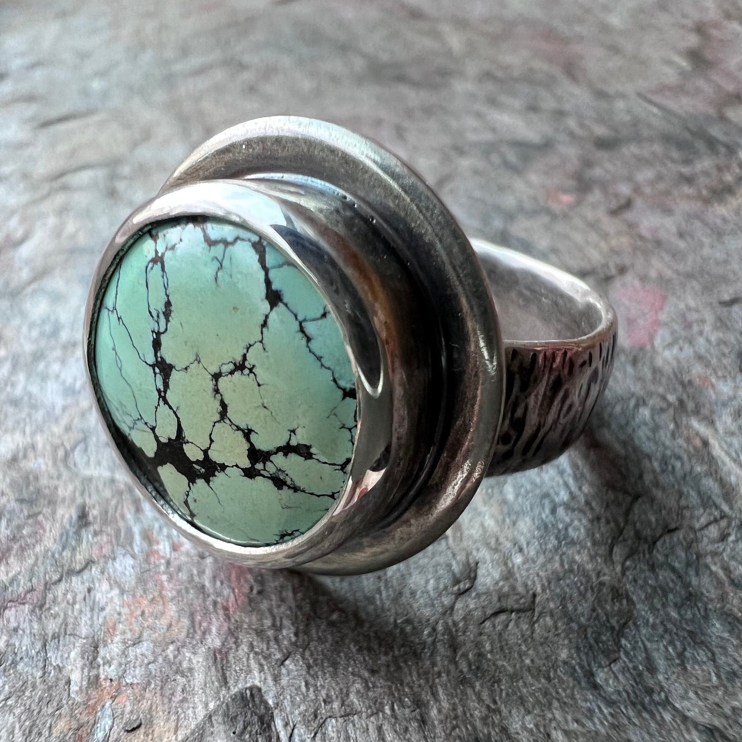 Turquoise Sterling Silver Ring - Handmade One-of-a-kind Genuine Turquoise Ring - Size 8.5
