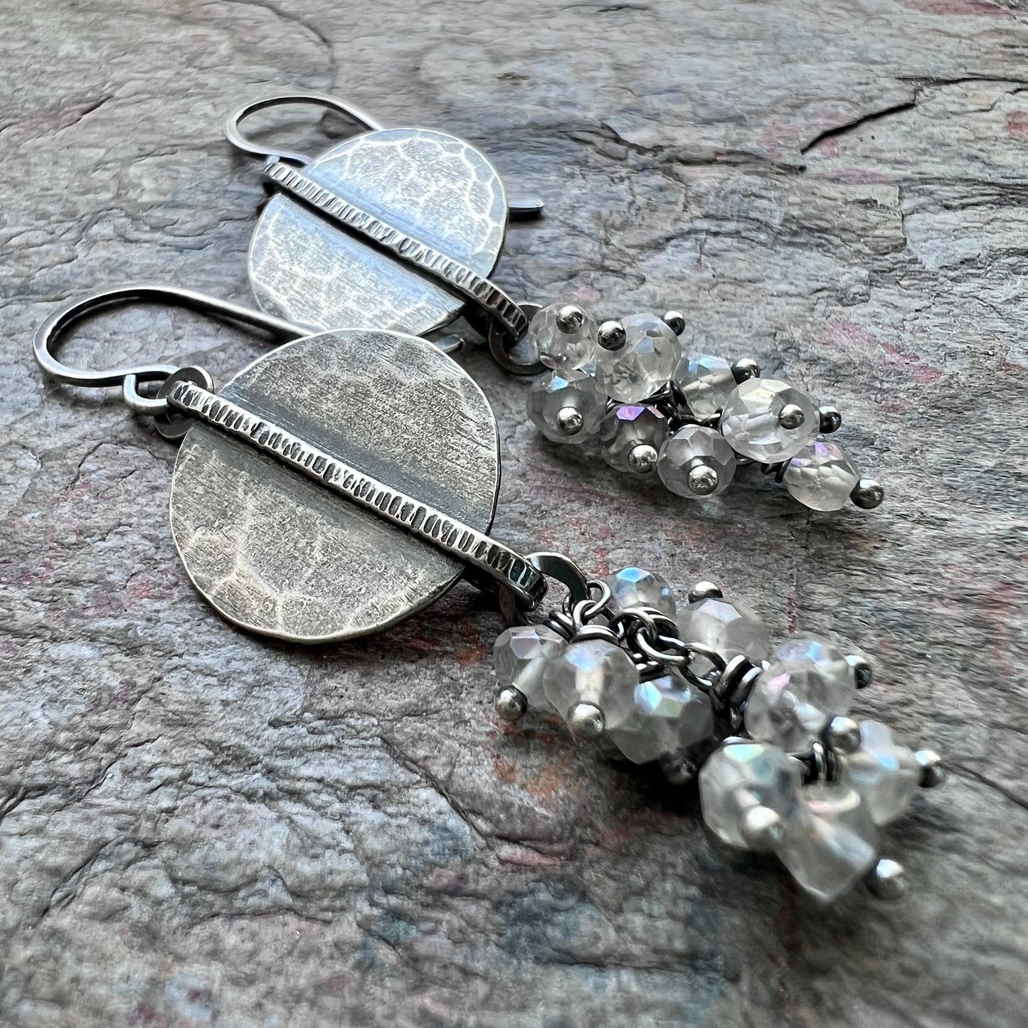 Sterling Silver Crystal Quartz Earrings - Frosted Rock Crystal Quartz and Sterling Silver Earrings