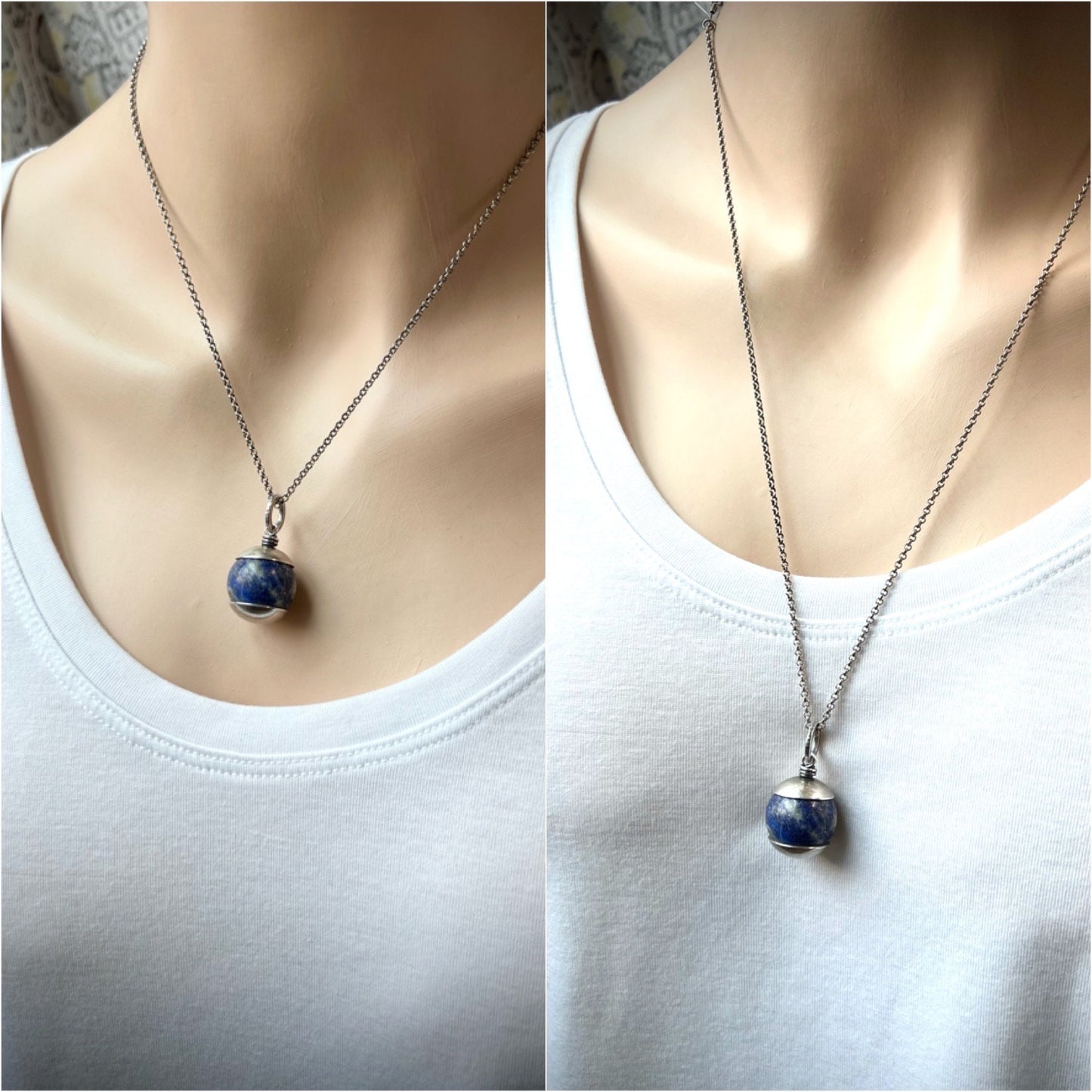 Lapis Lazuli Sterling Silver Necklace - Handmade Pendant on Sterling Silver Chain