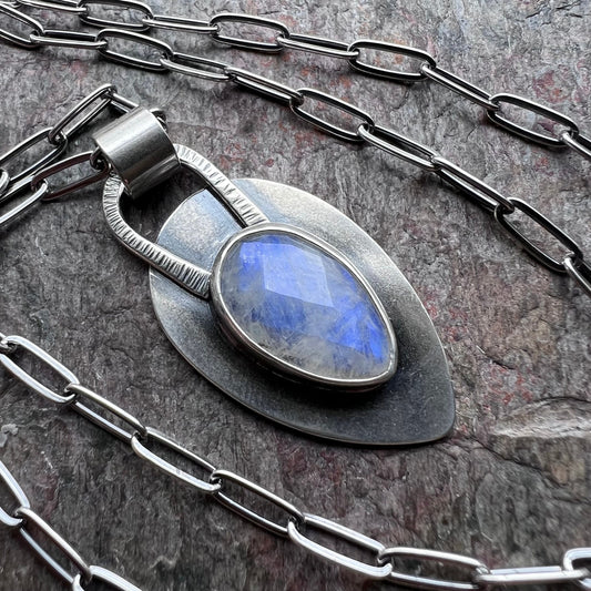 Rainbow Moonstone Sterling Silver Necklace - Handmade One-of-a-kind Pendant on Sterling Silver Chain