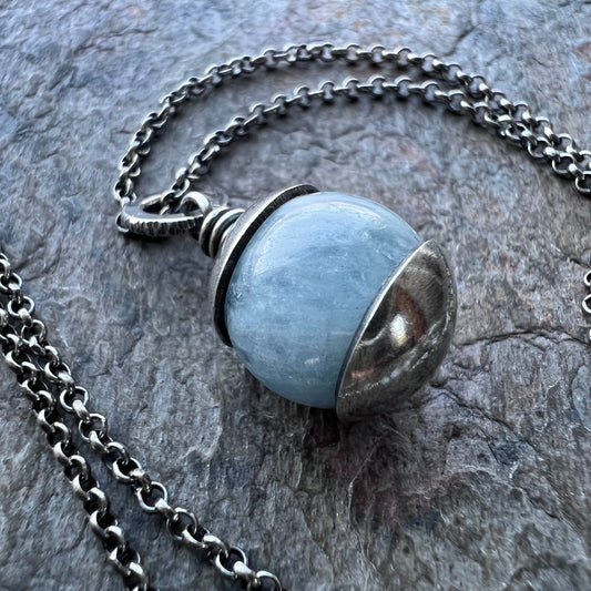 Aquamarine Sterling Silver Necklace - Genuine Aquamarine Pendant on Sterling Silver Chain