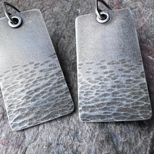 Sterling Silver Hammered Rectangle Earrings on Handformed Sterling Silver Earwires