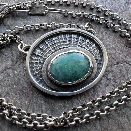 Emerald Sterling Silver Necklace - Handmade One-of-a-kind Genuine Emerald Pendant on Sterling Silver Chain