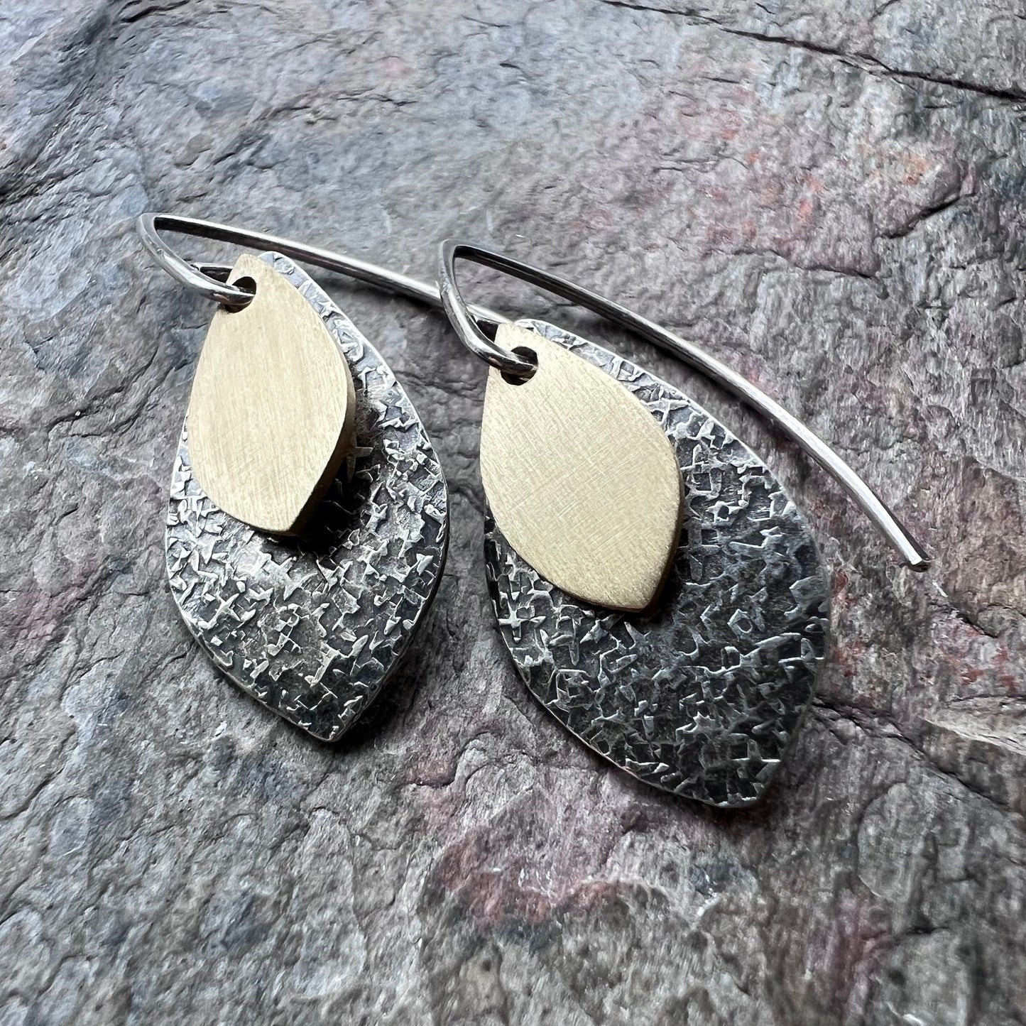 Sterling Silver Mixed Metal Earrings - Handmade Sterling Silver and Brass Petal Earrings