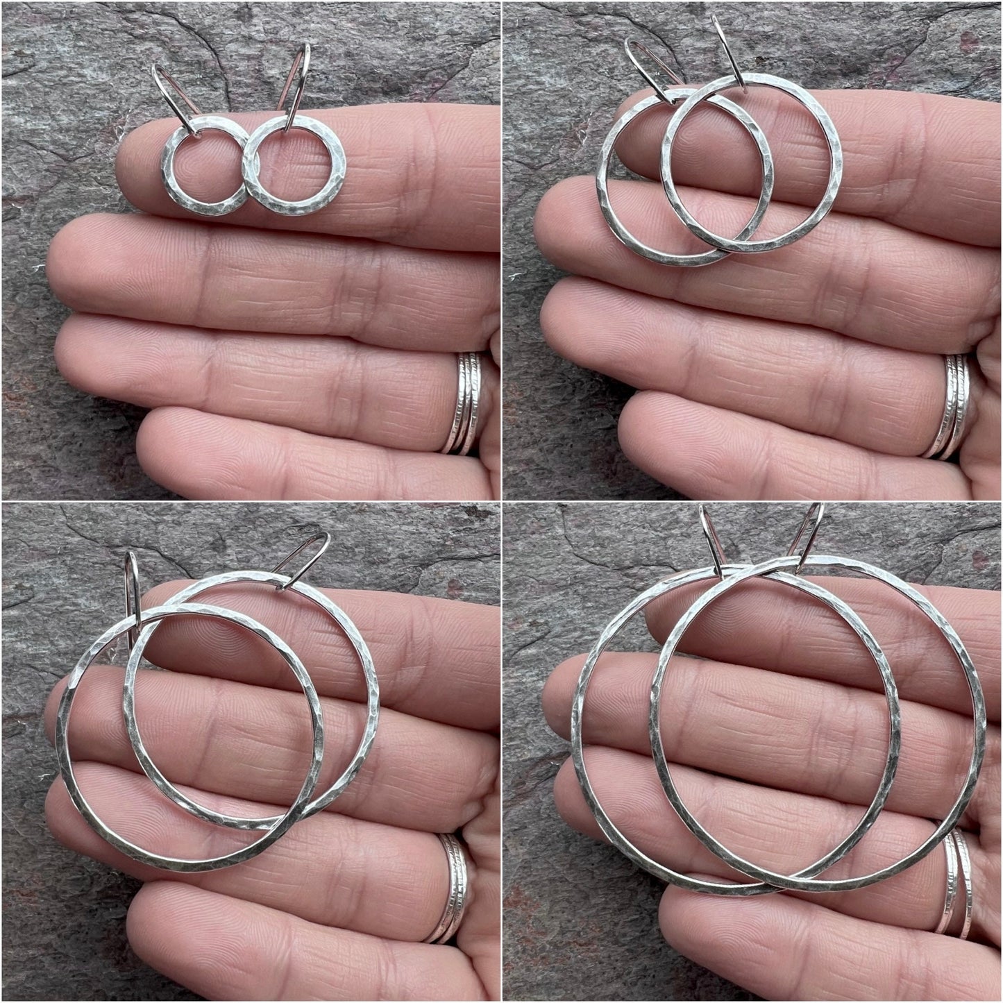 Sterling Silver Hammered Hoops - Available in 4 Sizes