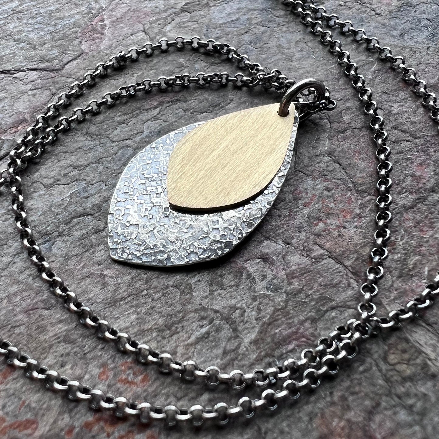 Sterling Silver Mixed Metal Necklace | Silver Petal Gold Brass Pendant