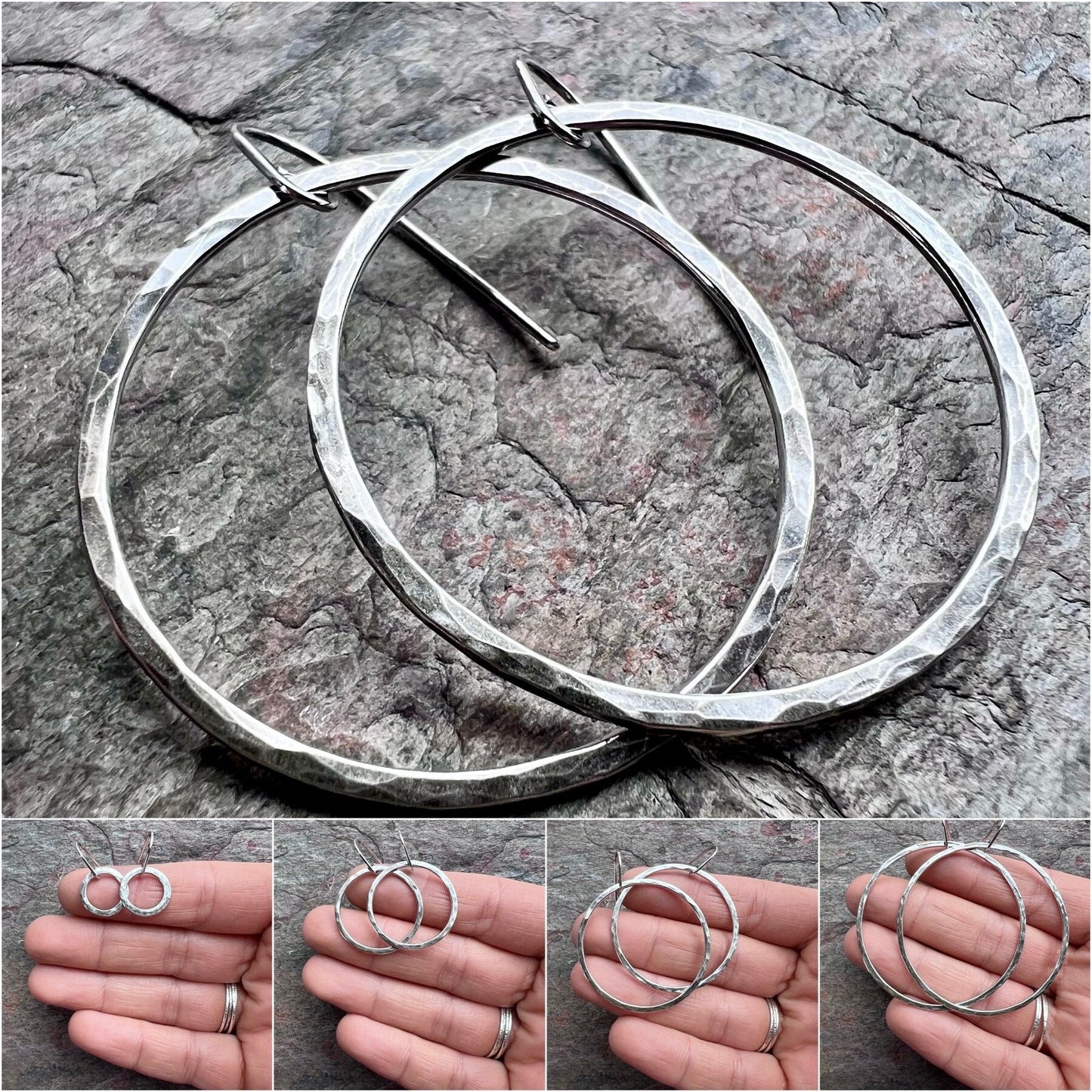 Sterling Silver Hammered Hoops - Available in 4 Sizes