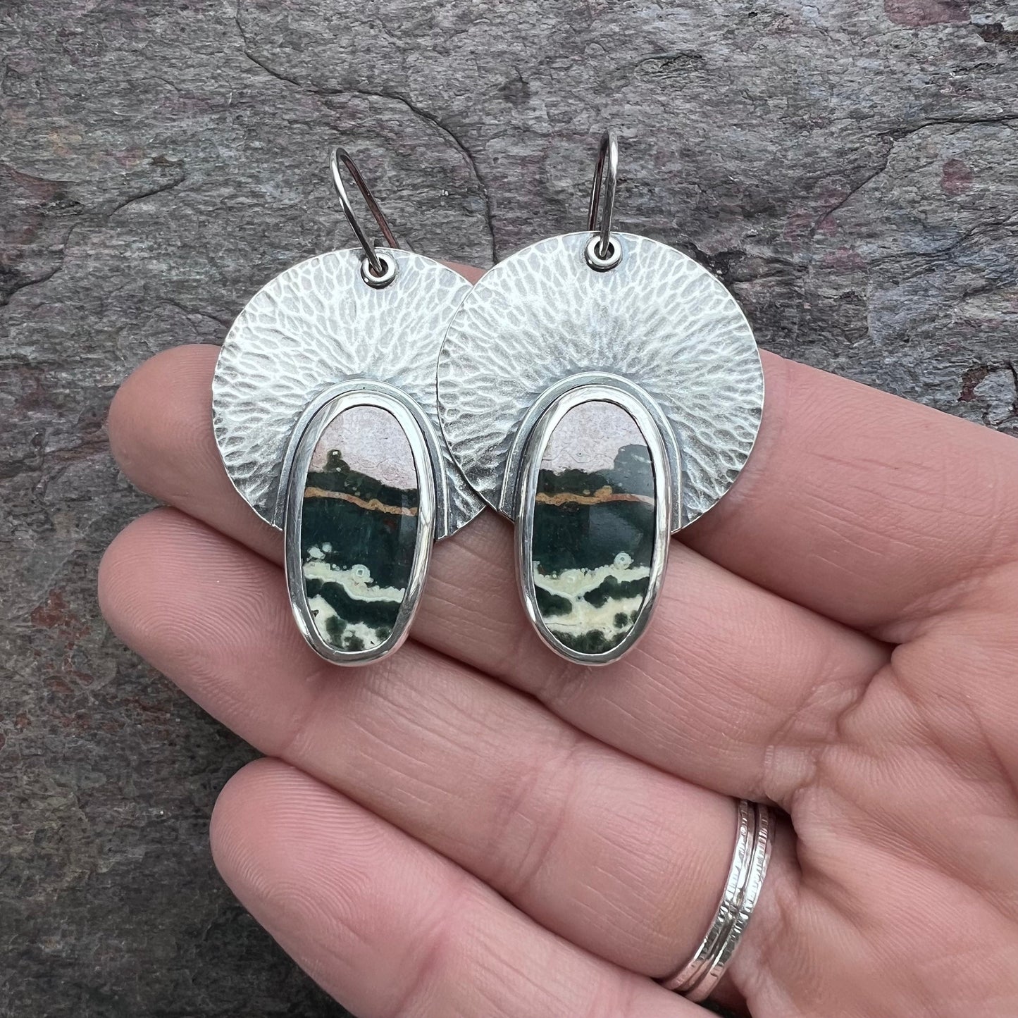 Sterling Silver Ocean Jasper Earrings - Handmade One-of-a-kind Earrings