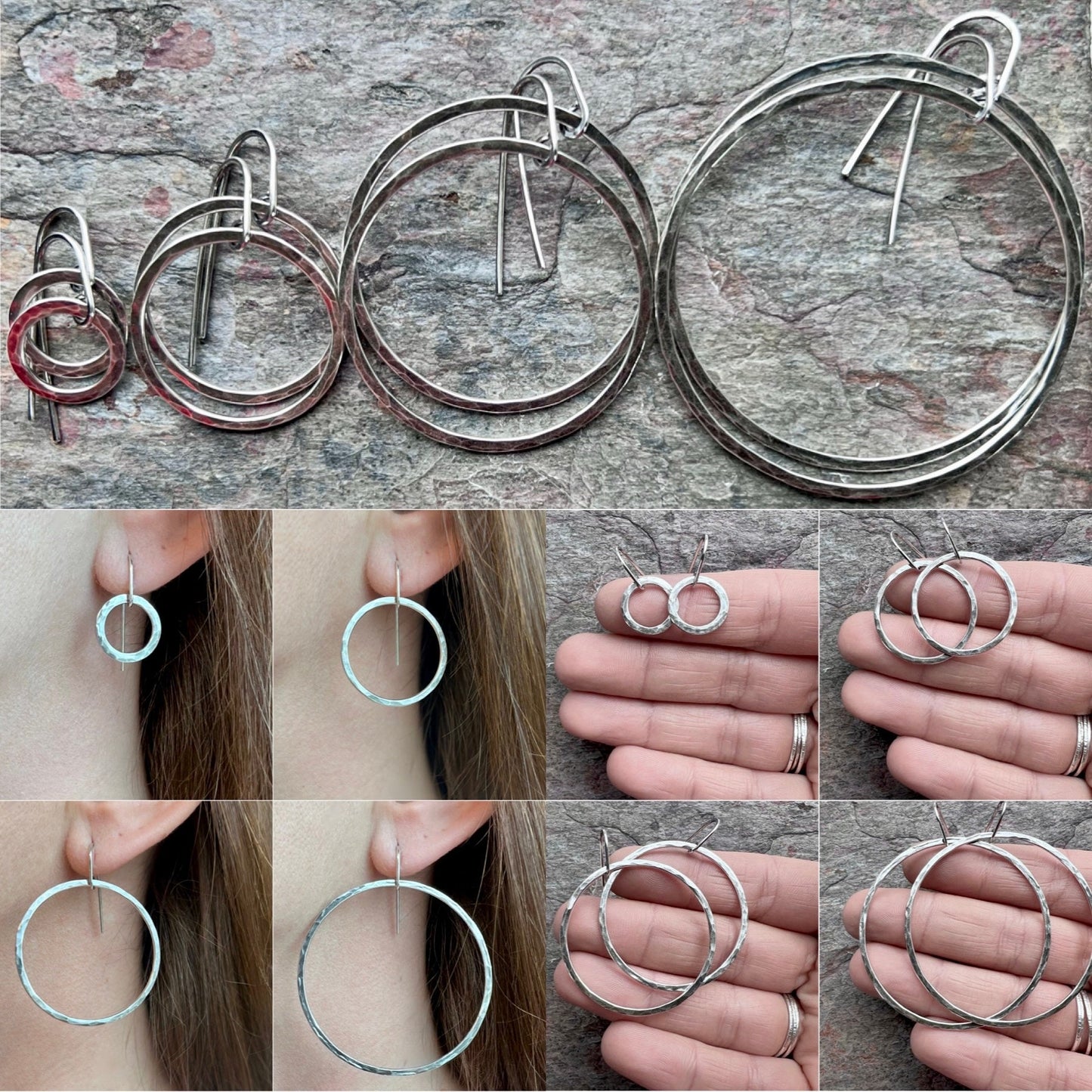 Sterling Silver Hammered Hoops - Available in 4 Sizes