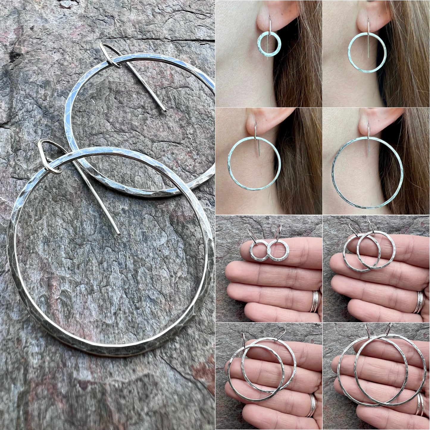 Sterling Silver Hammered Hoops - Available in 4 Sizes