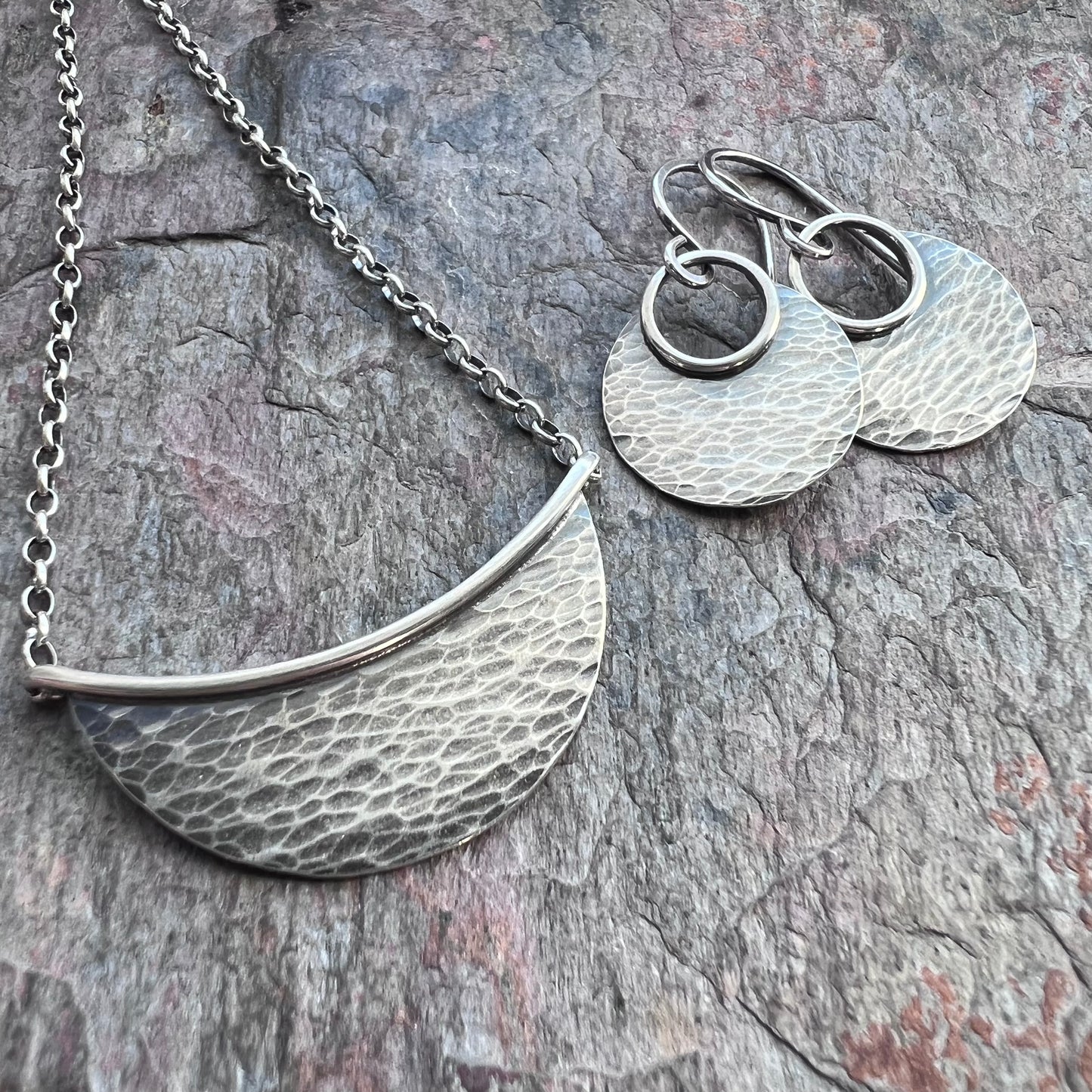 Sterling Silver Hammered Crescent Necklace - Handmade Sterling Silver Pendant on Sterling Silver Chain