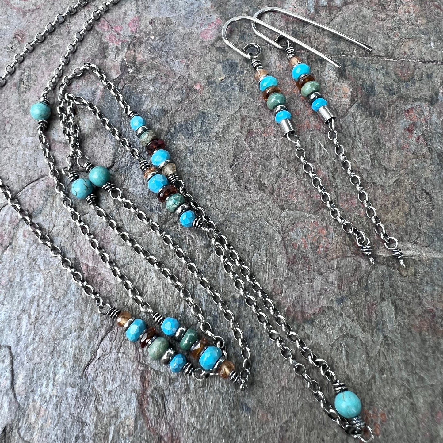 Sterling Silver Turquoise and Hessonite Garnet Necklace