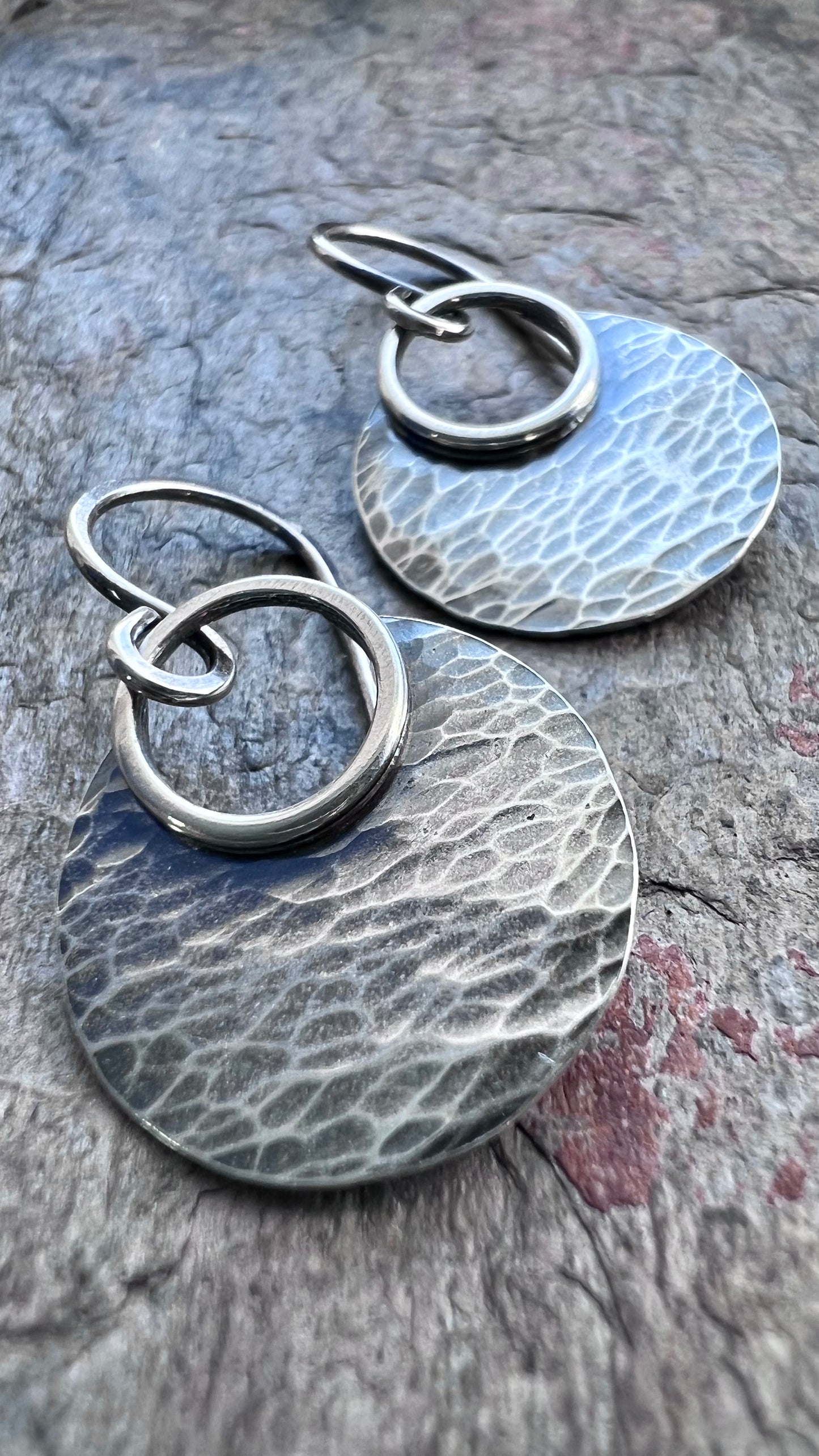 Sterling Silver Hammered Circle Earrings - Handmade Sterling Silver Earrings