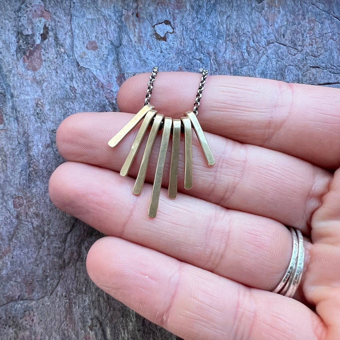 Sterling Silver and Brass Mixed Metal Fringe Necklace