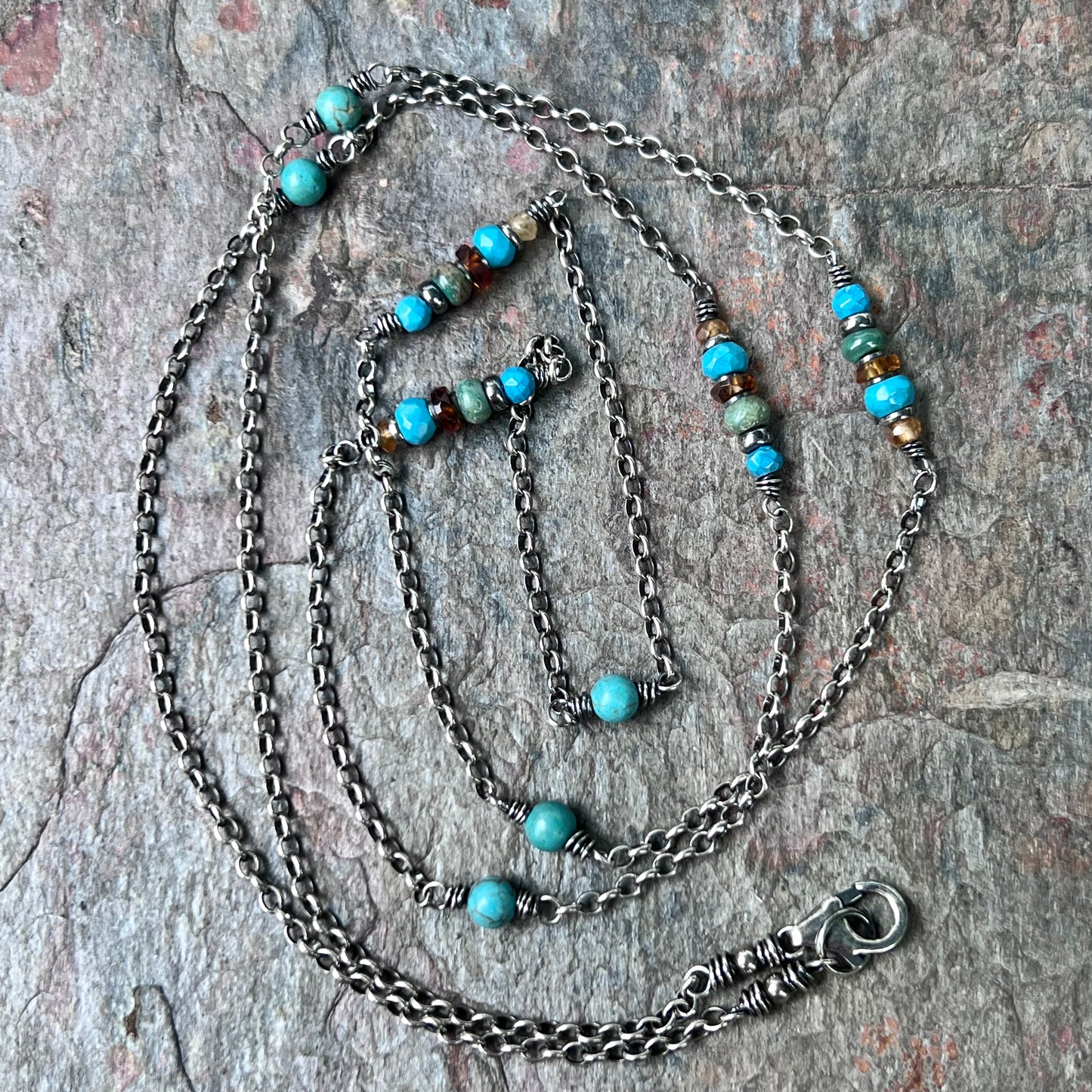 Sterling Silver Turquoise and Hessonite Garnet Necklace