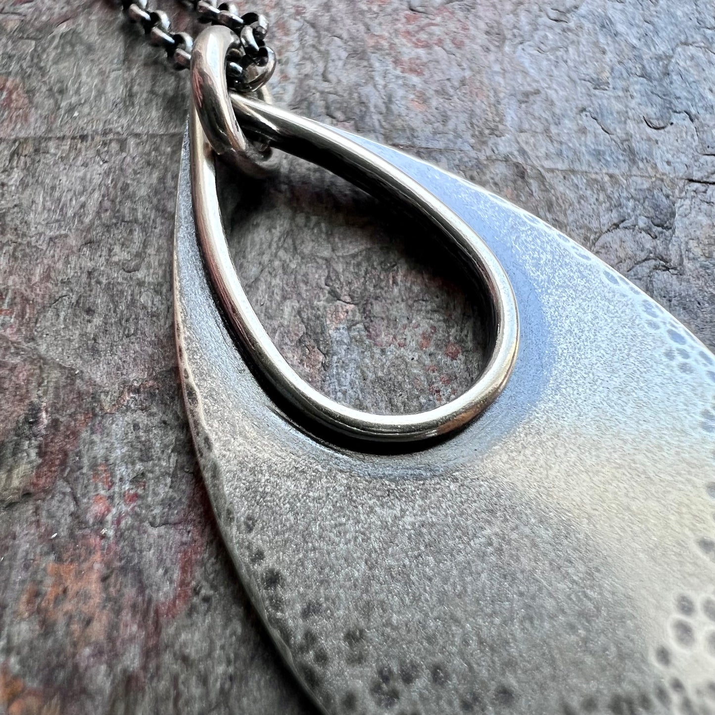 Sterling Silver Teardrop Necklace - Textured Sterling Silver Open Teardrop on Sterling Silver Chain