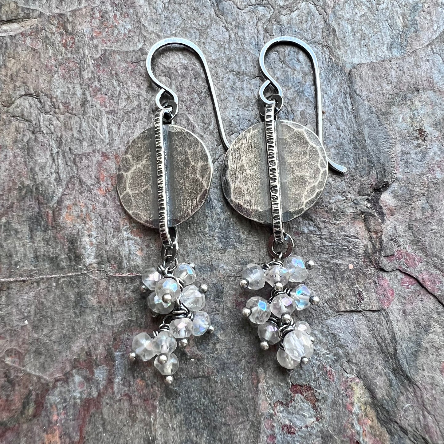 Sterling Silver Crystal Quartz Earrings - Frosted Rock Crystal Quartz and Sterling Silver Earrings