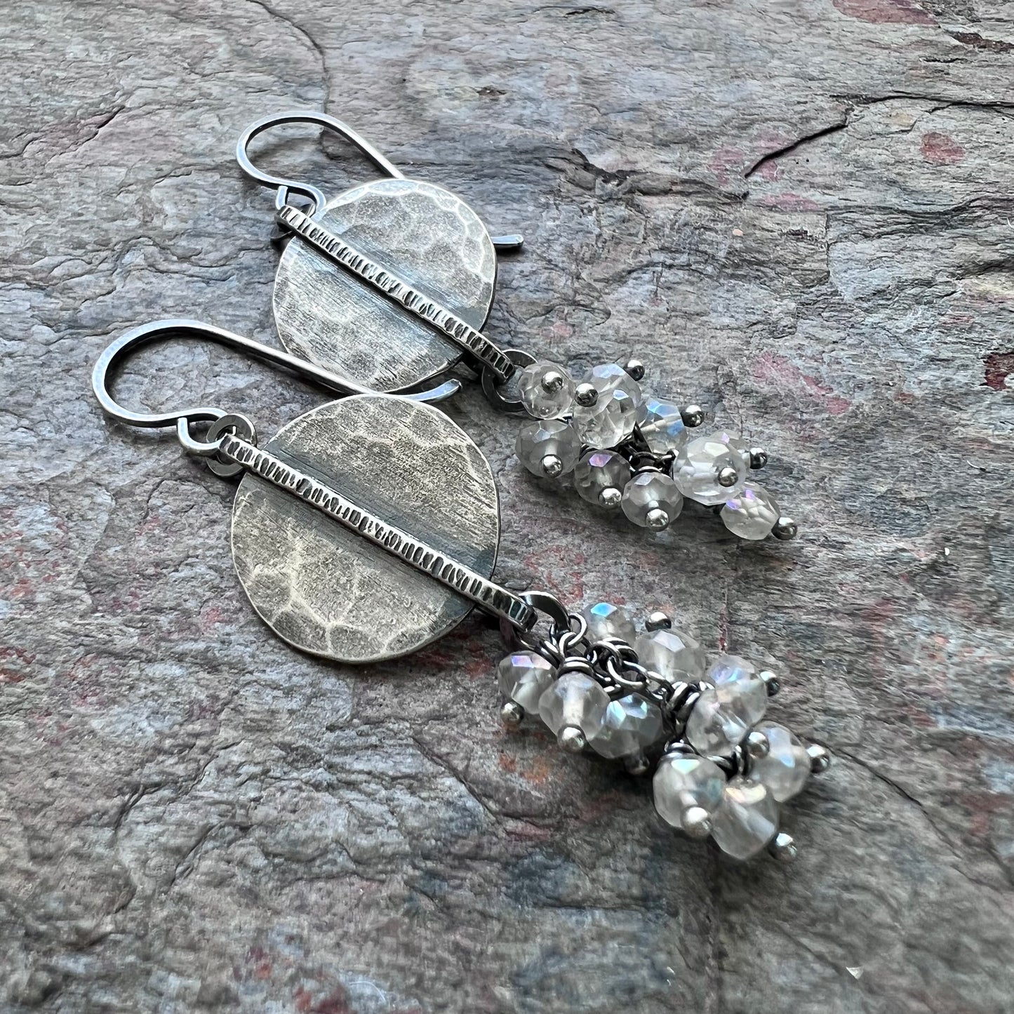 Sterling Silver Crystal Quartz Earrings - Frosted Rock Crystal Quartz and Sterling Silver Earrings