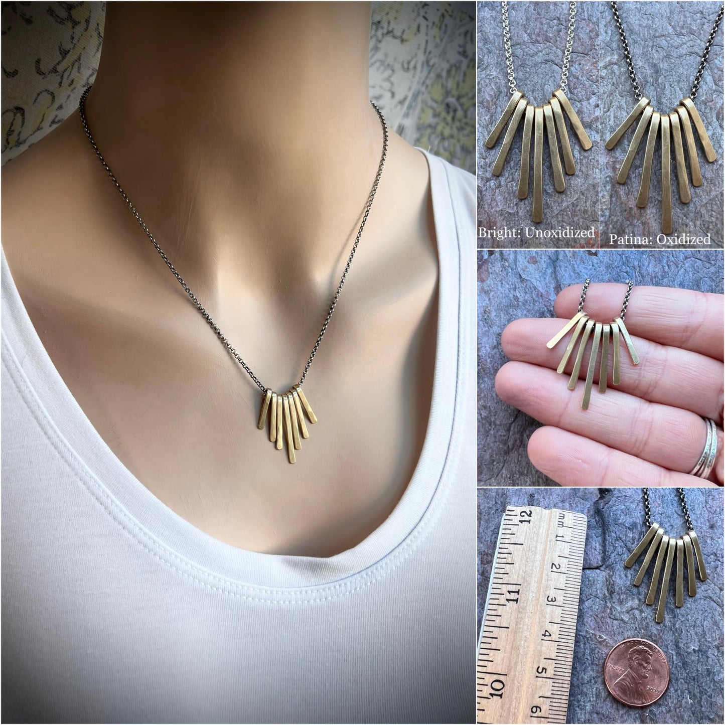 Sterling Silver and Brass Mixed Metal Fringe Necklace