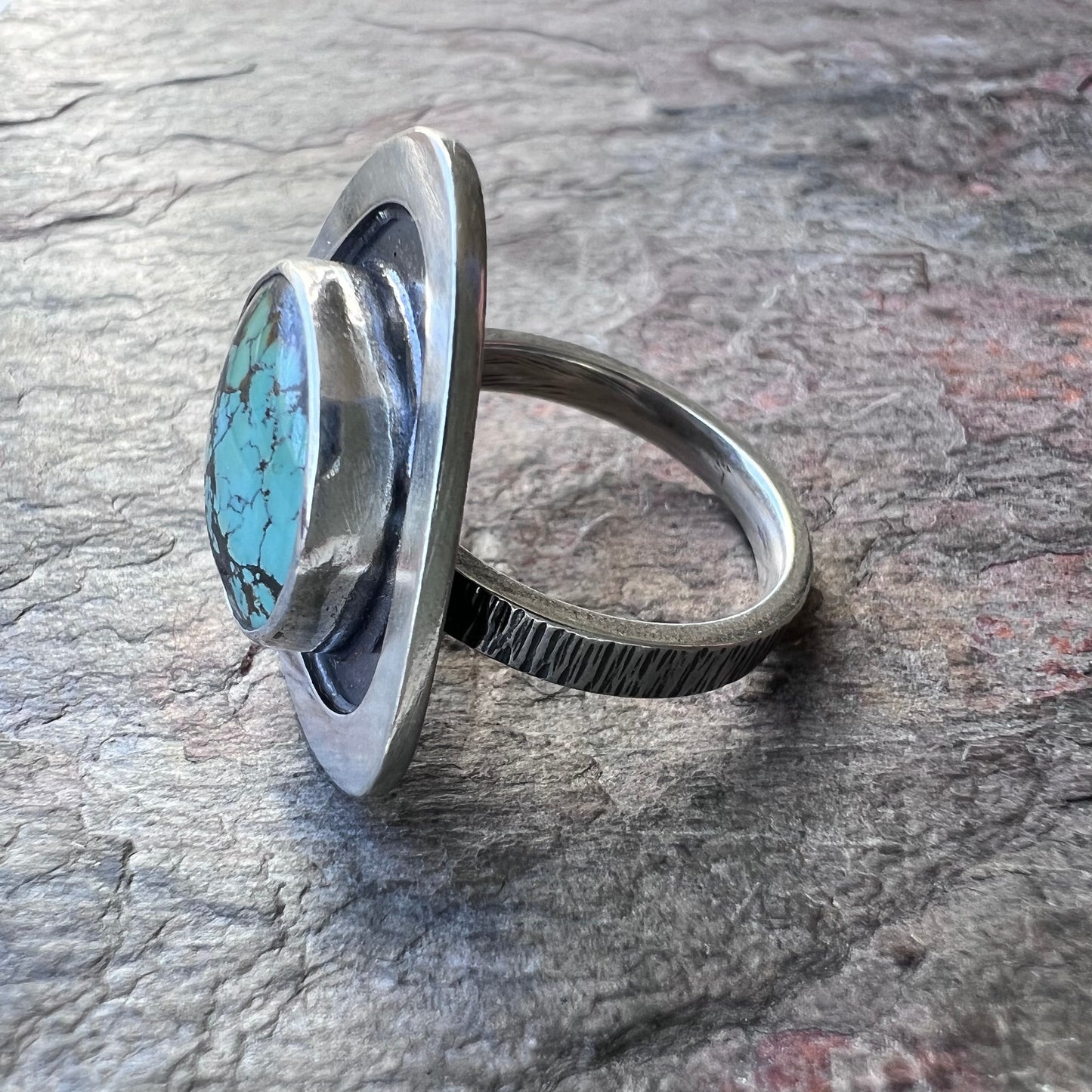 Turquoise Sterling Silver Ring - Genuine Turquoise Handmade One-of-a-kind Artisan Ring - Size 8.5
