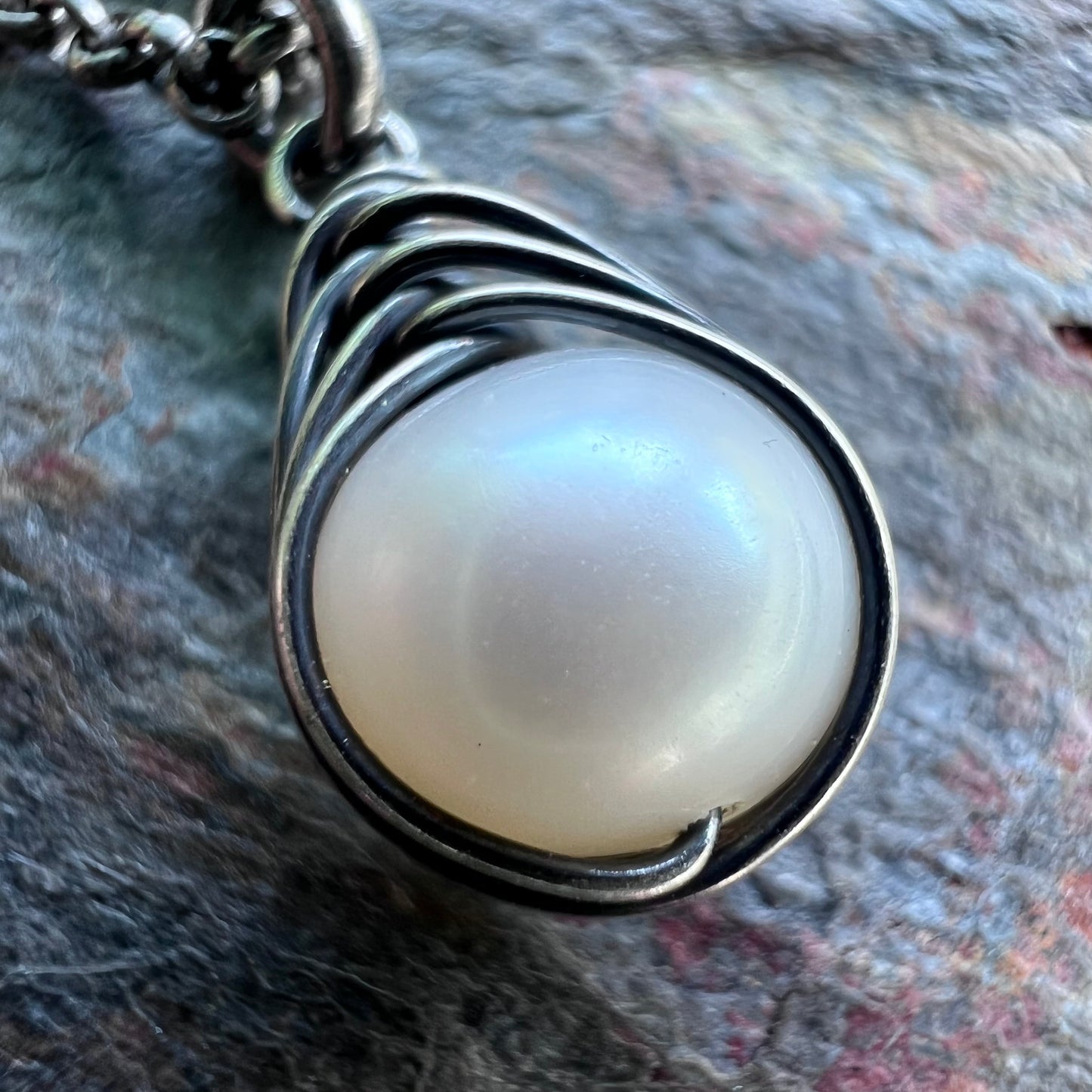 Sterling Silver Pearl Necklace - Genuine Freshwater Pearl Wire-Wrapped Pendant on Sterling Silver Chain