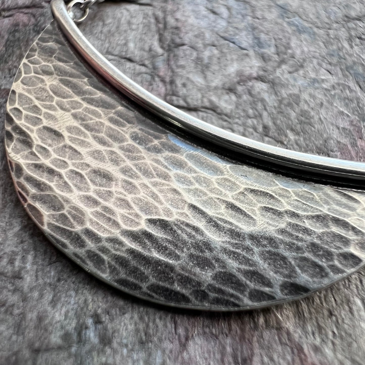 Sterling Silver Hammered Crescent Necklace - Handmade Sterling Silver Pendant on Sterling Silver Chain