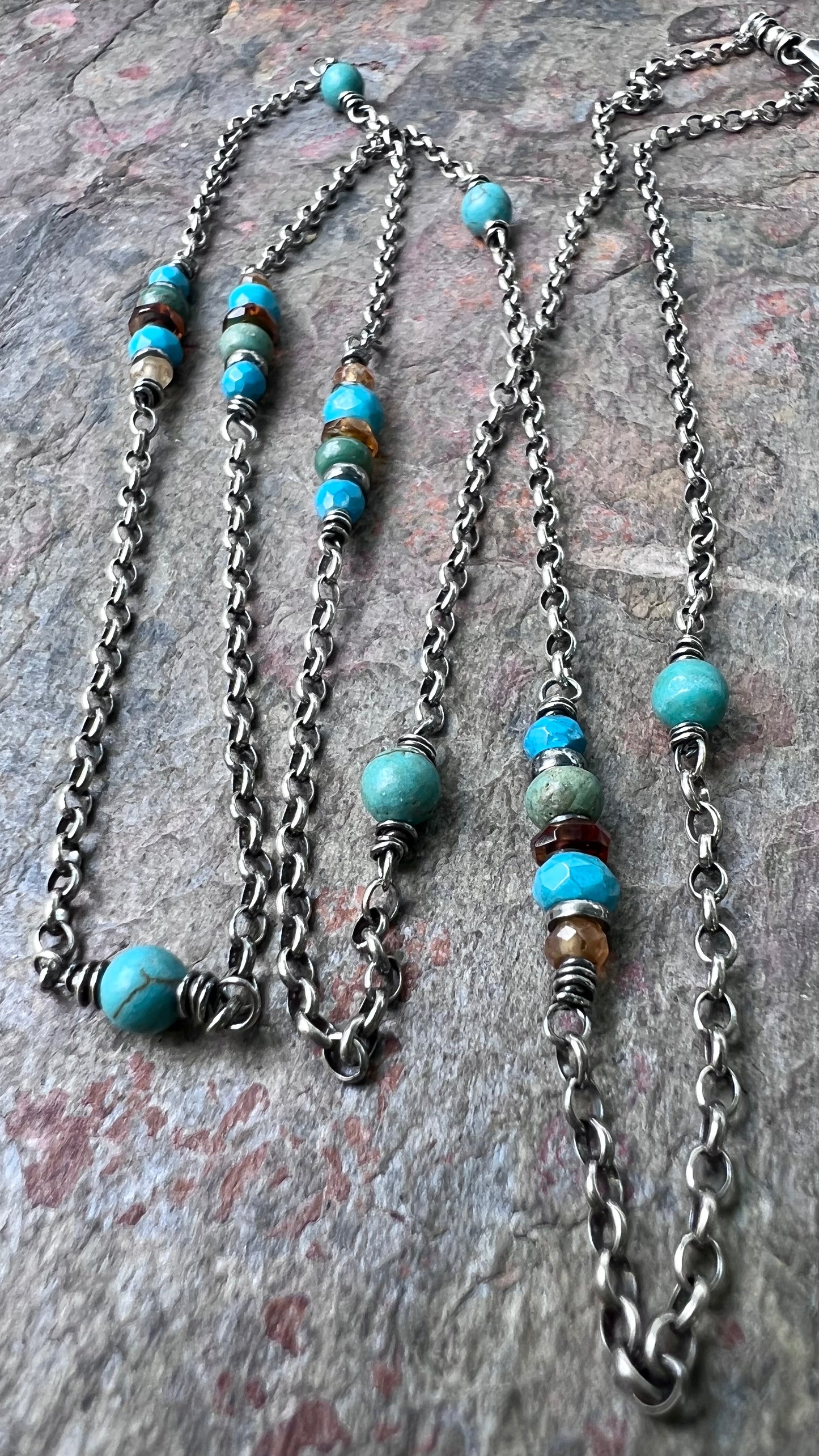 Sterling Silver Turquoise and Hessonite Garnet Necklace