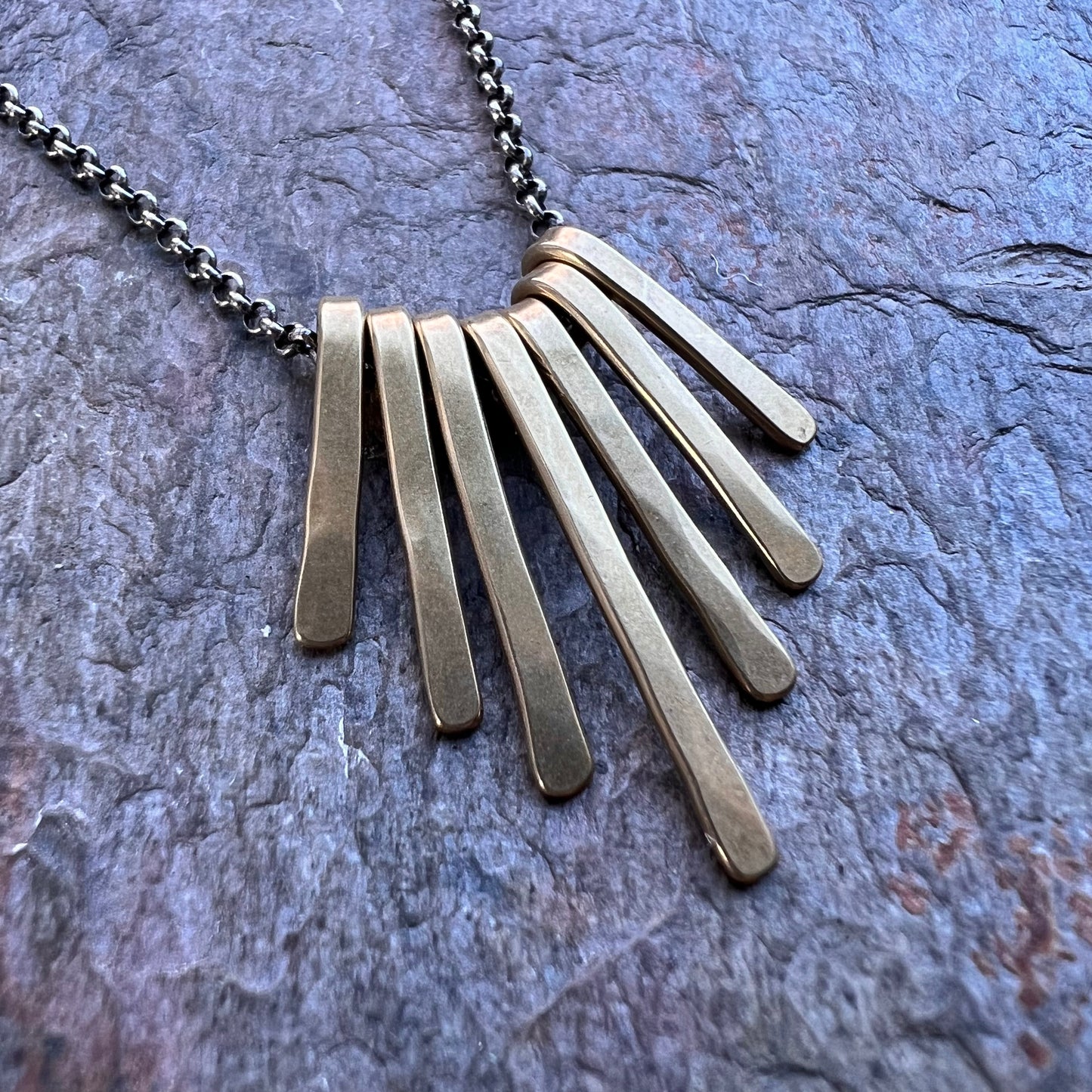 Sterling Silver and Brass Mixed Metal Fringe Necklace